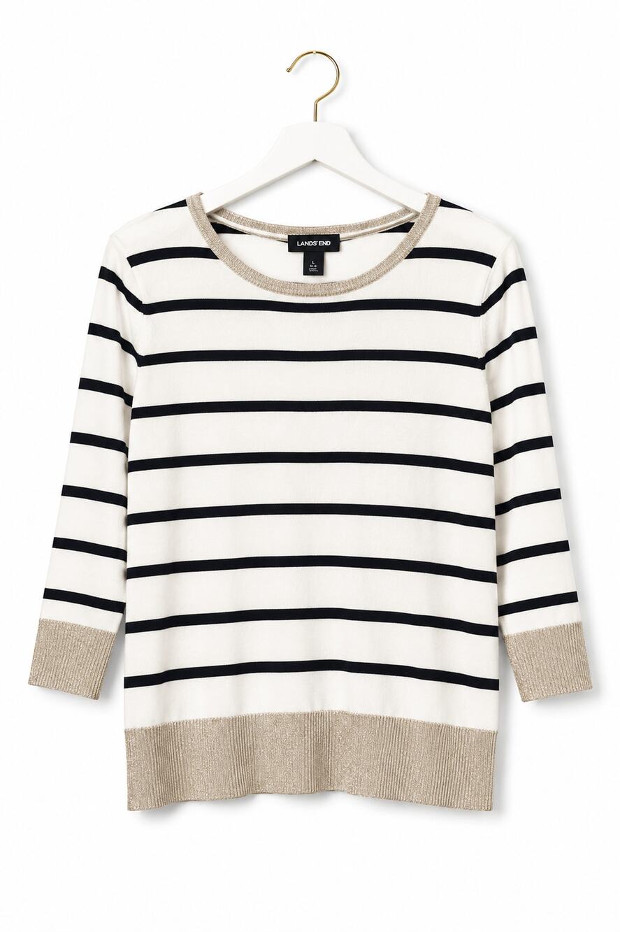 Lands End Supima Cotton Striped Sweater Gold Trim Preppy Knit Top Size Large